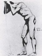 Standing male nude leaning or a scythe Egon Schiele